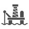 Fuel production solid icon. Oil tower at sea, extraction gas process. Oil industry vector design concept, glyph style