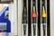 Fuel pump on gas station. Three fuel nozzles.