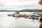 Fuel pump in a marina on a lake on a cloudy autumn day