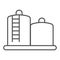 Fuel storage thin line icon. Tank farm with liquid. Oil industry vector design concept, outline style pictogram on white