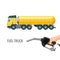 Fuel truck and hand holding classic nozzle pumping