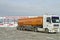 Fuel truck with an orange tank on the outskirts of the Volgograd oil Depots