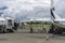 Fuel truck refueling small propeller airplane before takeoff at Arusha airport, Tanzania, east Africa