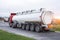 Fuel truck waiting in line for unloading at a fuel automobile refueling.