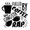 Fueled by coffee & gangsta rap. Funny saying with coffee cup, and sunglasses silhouette.