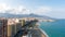 Fuengirola Spain, Aerial view on Coast of sea and buildings. Drone photo of coastal town