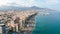 Fuengirola Spain, Aerial view on Coast of sea and buildings. Drone photo of coastal town