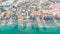 Fuengirola Spain, Aerial view on Coast of sea and buildings. Drone photo of coastal town