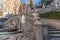 Fuente de Cristino Martos, de los afligidos or de la escalinata. Ornamental fountain and staircase in Madrid, Spain