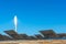 Fuentes de Andalucia, Spain, September 11, 2019, view on high futuristic tower on concentrated solar power plant in Andalusia,