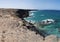 Fuerteventura, Canary islands, Spain, beach, sand, rocks, cliff, Escalera, waves, Ocean, nature, landscape, desert