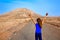 Fuerteventura girl in Tindaya mountain at Canary