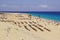 Fuerteventura , Spain 16 June 2017 : Panoramic view of an island beach. Beach activities are the best way to relax