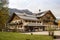 FUESSEN, BAVARIA, GERMANY - OCTOBER 10, 2017: Hotel with restaurant in the shape of a large traditional Bavarian house against the