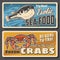 Fugu fish and fresh crabs seafood vector banners