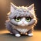 Fugure of tiny cute fluffy serious cat with big smart eyes, AI generated