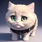 Fugure of tiny cute fluffy serious cat with big smart eyes, AI generated