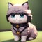 Fugure of tiny cute fluffy serious cat with big smart eyes, AI generated