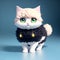 Fugure of tiny cute fluffy serious cat with big smart eyes, AI generated