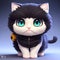 Fugure of tiny cute fluffy serious cat with big smart eyes, AI generated