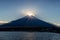 Fuji Diamond at Lake Yamanaka in winter season. Diamond Fuji is