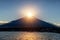 Fuji Diamond at Lake Yamanaka in winter season. Diamond Fuji is