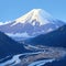 Fuji mountain adorned with a snowy crown, captured in scenic splendor