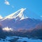 Fuji mountain adorned with a snowy crown, captured in scenic splendor