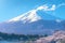 Fuji mountain adorned with a snowy crown, captured in scenic splendor