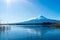 Fuji Mountain with Kawaguchiko Lake and blue sky