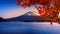 Fuji mountain and Kawaguchiko lake at snset, Autumn seasons Fuji mountain at yamanachi in Japan