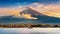 Fuji mountain and Kawaguchiko lake at sunset, Autumn seasons Fuji mountain at yamanachi in Japan