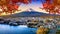 Fuji mountain and Kawaguchiko lake at sunset, Autumn seasons Fuji mountain at yamanachi in Japan.