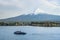 Fuji Mountain Kawaguchiko Lake view with tourist boat Japan Landmark