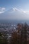 Fuji mountain with residence downtown aerial view