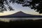 Fuji Mountain with silhouette frame of tree