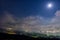 Fuji Panoramadai view with star and moon, Yamanaka