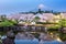 Fujinomiya, Shizuoka, Japan with Mt. Fuji and temples in spring season