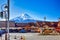 Fujiyama Bus Station At Lake Kawaguchiko With Fuji Mount in Background in Japan at November