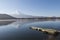 Fujiyama mountain and lake in autumn seanson