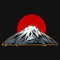 Fujiyama mountain on red sun background