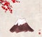 Fujiyama mountain and sakura blossom on vintage background. Traditional oriental ink painting sumi-e, u-sin, go-hua