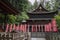 Fujiyoshida city - Japan, June 13, 2017: Red shrine banners at