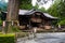 Fujiyoshida Sengen Shrine in Fujiyoshida city with a sacred tree in front, Japan - Sep 2018