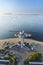 Fukuoka, Japan-3 May 2019: Top view of Momochi beach and Wedding hall from Fukuoka tower, it`s the famous attractioin in Fukuoka,