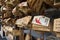 Fukuoka - Japan, October 19,2018: Ema, small wooden plaques with wishes and prayers at the Kushida jinja shrine in Fukuoka