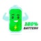 Full 100% battery character design. Vector flat cartoon illustration. Energy power concept