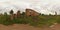 Full 360 by 180 panorama in equirectangular spherical equidistant projection in ruined medieval castle. Skybox for photorealistic