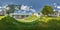 Full 360 degree panorama in equirectangular equidistant spherical projection on the ruins of an ancient medieval castle over the