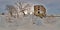 Full 360 degree panorama in equirectangular spherical projection old abandoned medieval mill in winter, VR content